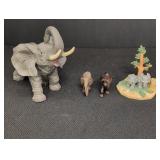 LG porcelain Elephant, 2 wooden Elephants &