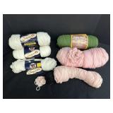 White, pink, green acrylic yarn