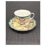 Hand-painted demitasse cup & saucer set w/