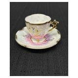 Footed demitasse cup & saucer set w/pink and