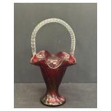 11" Fenton  cranberry glass spiral basket