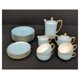 W.A.M Light Blue w/ Gold trim ceramic Tea Set