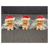 3 Russ miniature Christmas baby troll dolls