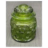 Emerald green "Moon & Stars" glass canister w/lid