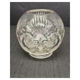 Pressed glass rose bowl, scroll & fan designs,
