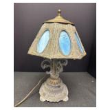 8 Panel Blue Slag Stained Glass Table Lamp