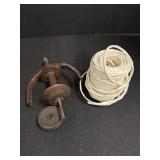 Antique Wooden Spinning Wheel Bobbin w/ Paper Cord