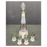 Satin glass liquor decanter & cordial glasses (4),