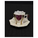 Demitasse cup & saucer, gold & burgandy lustre