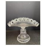 Vtg Glass Fruit Stand W/ Open Crochet Style Rim