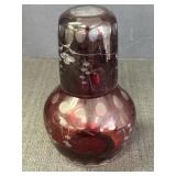Bohemian Etched Ruby Red Cut Glass Carafe &