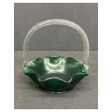 Emerald Green Glass Basket w/ Clear Handle
