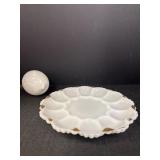 White Milk Glass Deviled Egg Platter & Large Egg