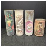 (4) VTG Holiday Sugar-Frosted Glass Candle Jars