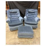 Les Brown Rocker Armchairs & Foot Stool