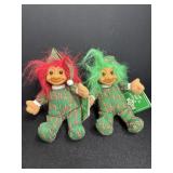 (2) Vtg. Russ Troll Plush Christmas Dolls