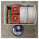 Assortment of Tins: Ritz, M&Ms, & Holiday