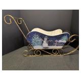 Wood & Metal Sliegh w/ Snowman Christmas design