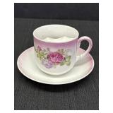 Mustache cup & saucer set, Germany,  w/pink rose