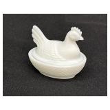 3.5" milk glass hen on nest covered dish