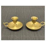 Pair of brass chamberstick candle holders w/round