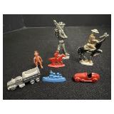 Vtg. Metal Cowboy, Indian, Car, Ship Figurines