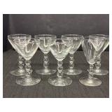 7 cocktail glasses w/3 ball stems, 4.75in H. 1 has
