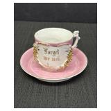 Forget Me Not pink luster cup & saucer set w/gold