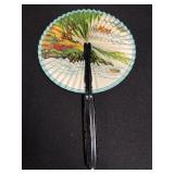 Vtg. Hand Held Paper Fan, Double Sided