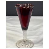 Ruby Red & Clear Pressed Glass Vase