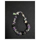 Marked 925 Gemstone Amethyst & Jade Chip Bracelet