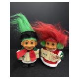 (2) Russ Christmas Caroler Troll Dolls