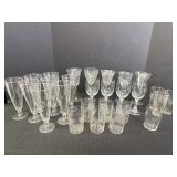 Variety of etched glasses & swirled stem glasses,