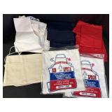 9 - 100% cotton aprons, white, blue, red, &