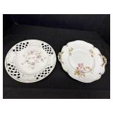 2 vtg porcelain plates w/hand-painted floral