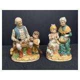 2 Porcelain Grandparents and children figurines
