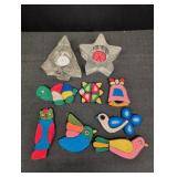 Yarn Embroidered ornaments, glass Christmas tree &