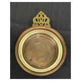 Vtg porringer copper bowl, brass handle & glass
