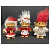 3 Russ Christmas Troll Dolls, Santa & Mrs. Clause