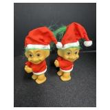 (2) Vtg. Christmas Russ Troll Hugger Santa/Elf