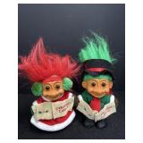 (2) Russ Christmas Caroler Troll Dolls