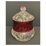 6.75" ruby-stained thumbprint sugar bowl