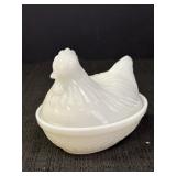 Milk Glass Hen on Nest Dish