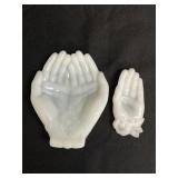 Vtg  Avon & misc milk glass cupped hands trinket