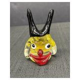Hand-blown art glass clown w/yellow head, red nose