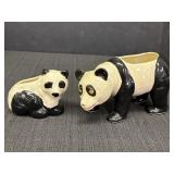 2 figural panda planters, ceramic or porcelain,