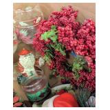 Christmas glasses, Berry wreath, ceramic Santa