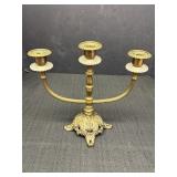 3-armed brass candelabra w/ornate, scroll-footed