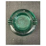 Round Emerald Pressed Glass Ashtray