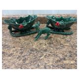 2 Lefton Holly Berry Christmas sleighs & deer